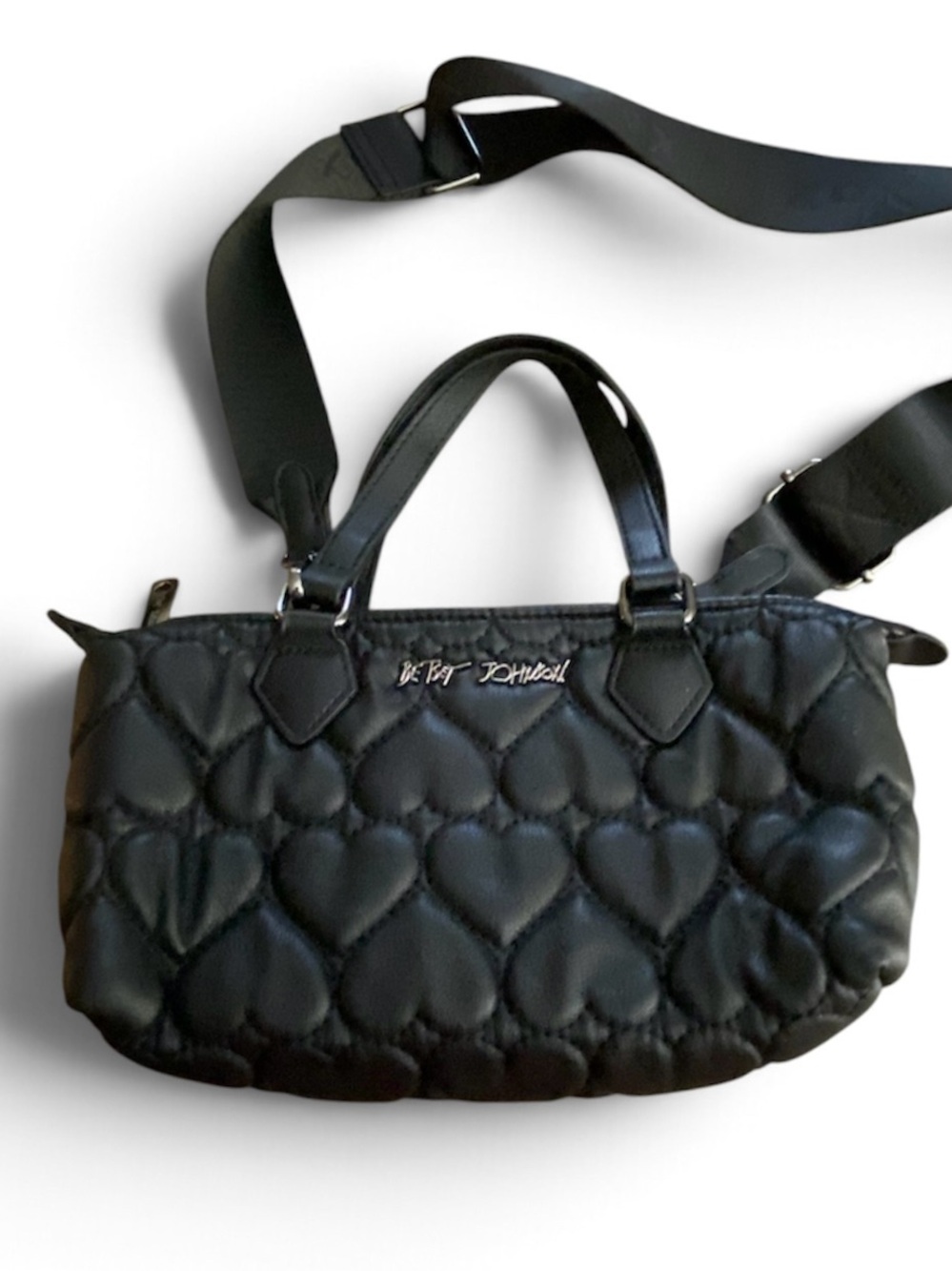 Betsey Johnson Black Quilted Heart Mini Satchel & Bag Charms